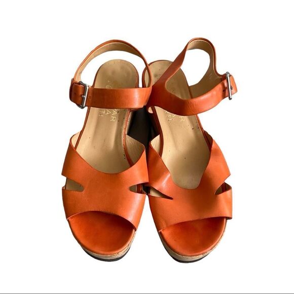 PARLANTI Italy Orange Tan Leather Platform Wedge Cork Sandals 8.5 - Picture 4 of 11